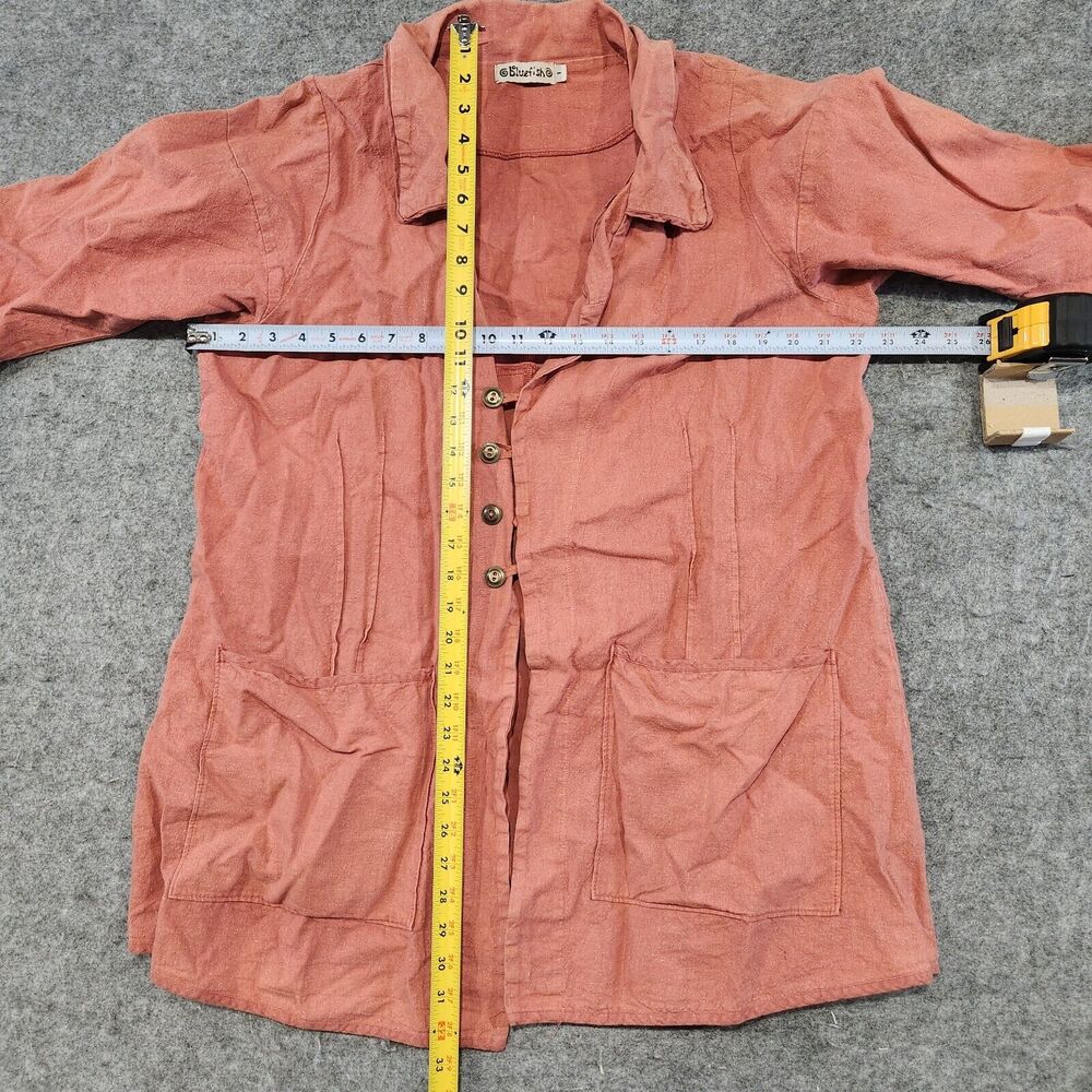 VTG Bluefish Womens 1 Hemp Linen Red Button Up Shirt Jacket Oversized - Picture 8 of 14